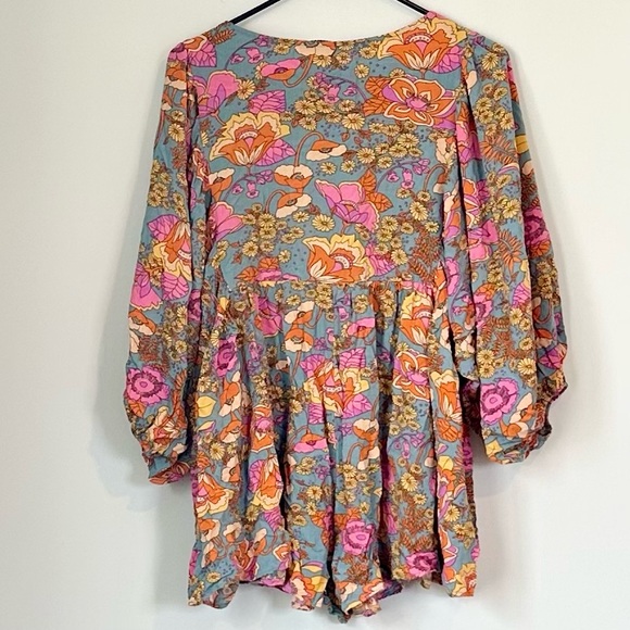 Floral Boho Romper Jumpsuit with Balloon Sleeves - Size: XL - Picture 11 of 12